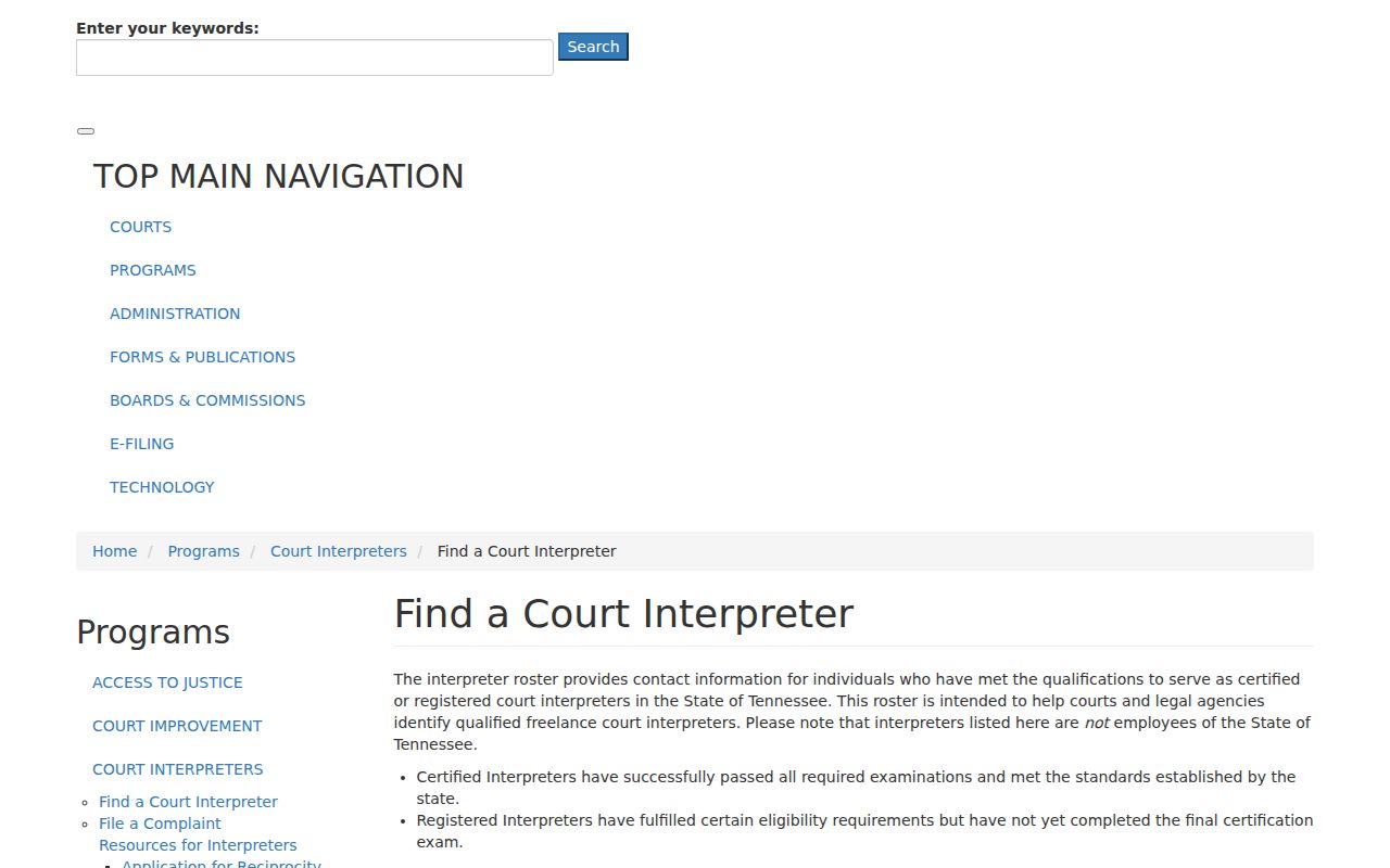 Tennessee court interpreter search resource for Decatur County hearings