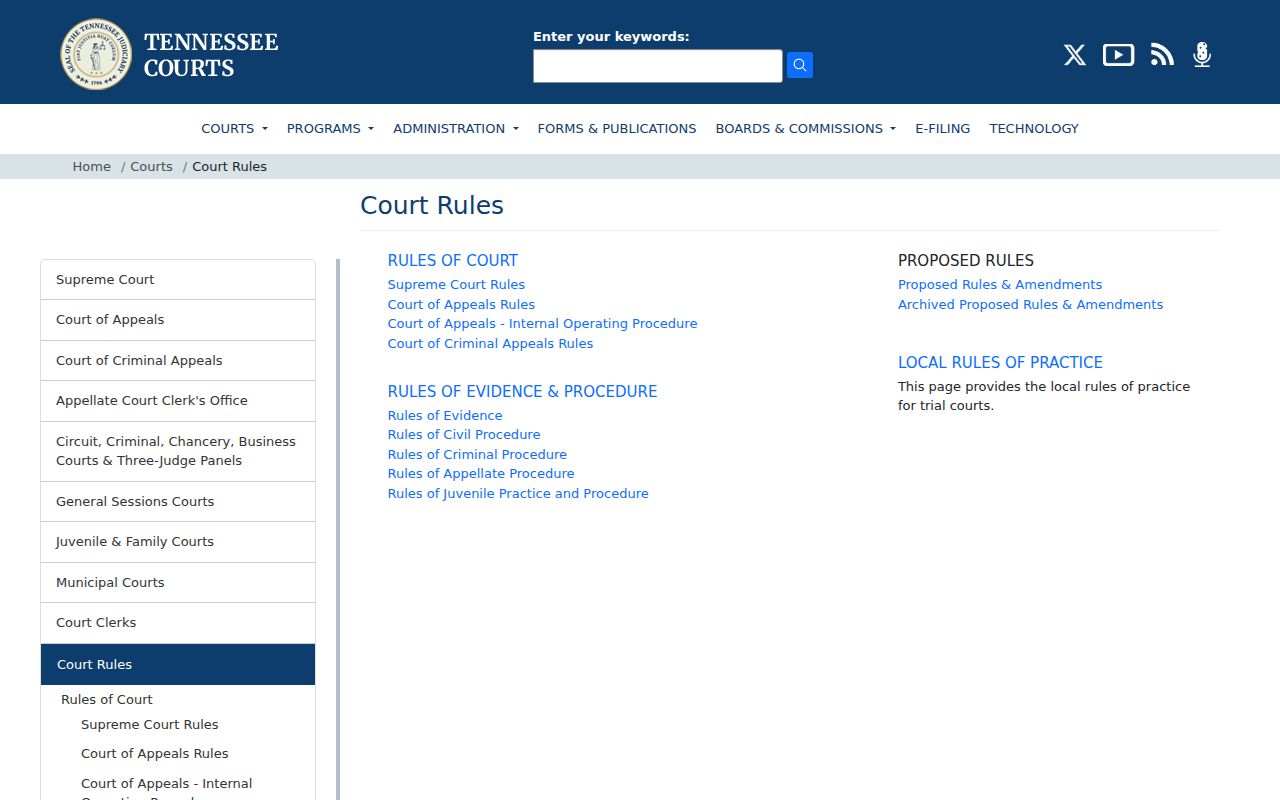 Tennessee courts rules page used for Decatur County calendar research