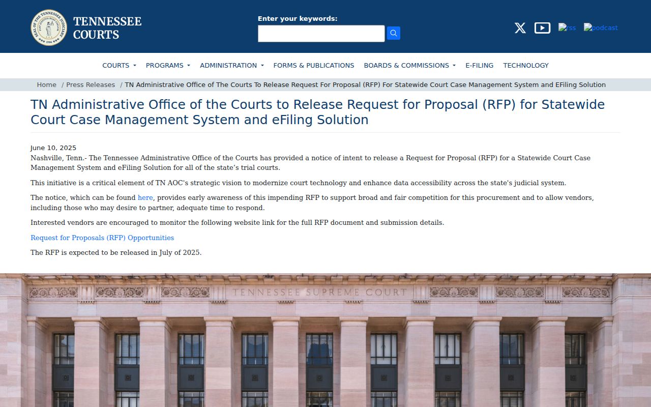 Tennessee statewide court technology announcement relevant to Decatur County search