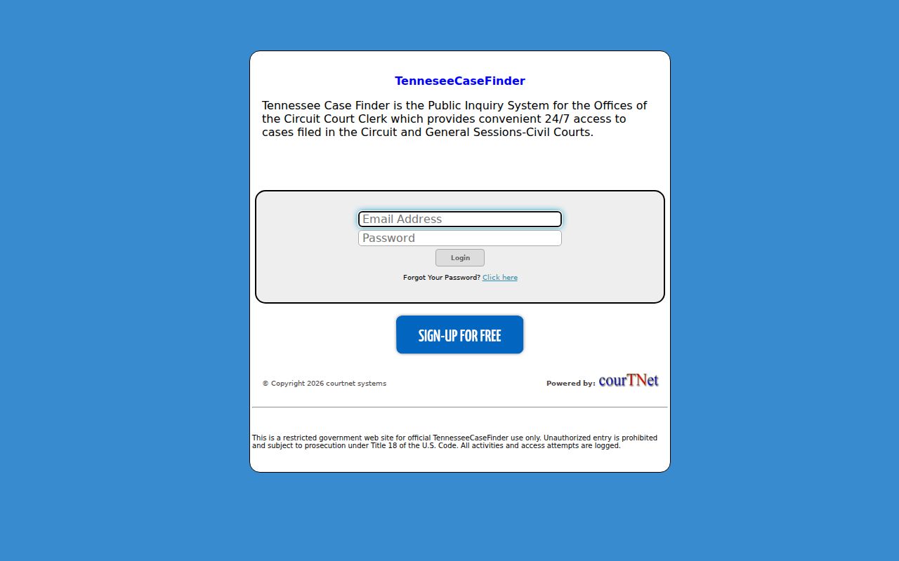 TennesseeCaseFinder login page considered for Decatur County case lookup