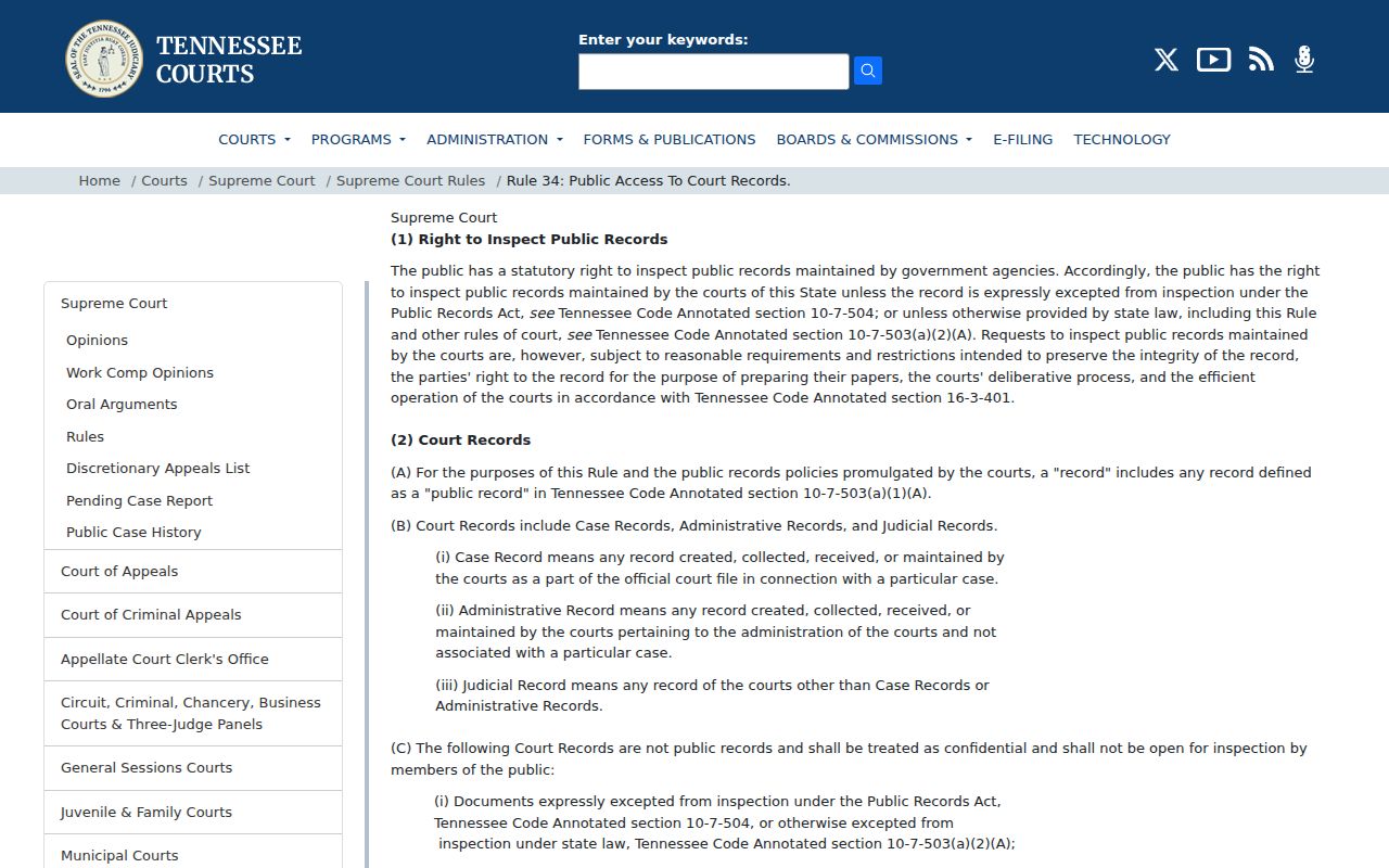 Tennessee Supreme Court Rule 34 for Decatur County court records