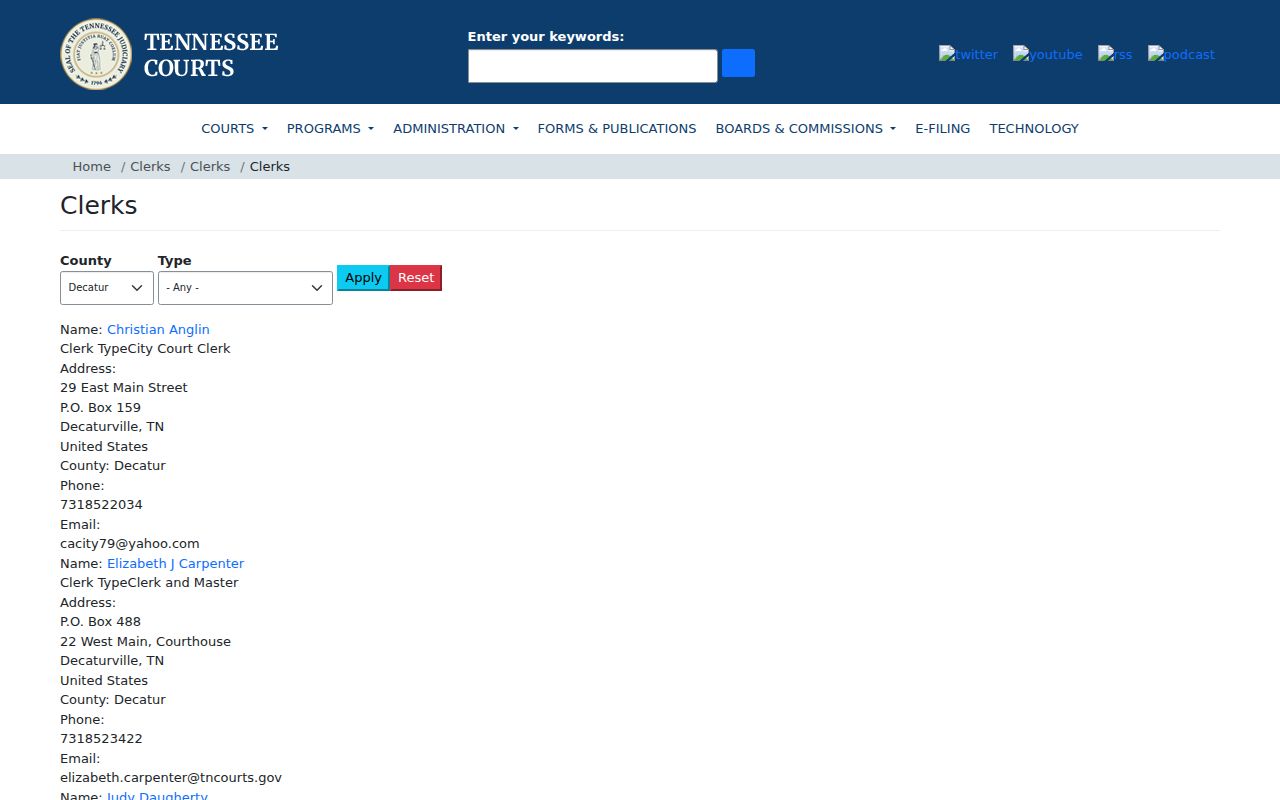 Decatur County court docket clerk directory