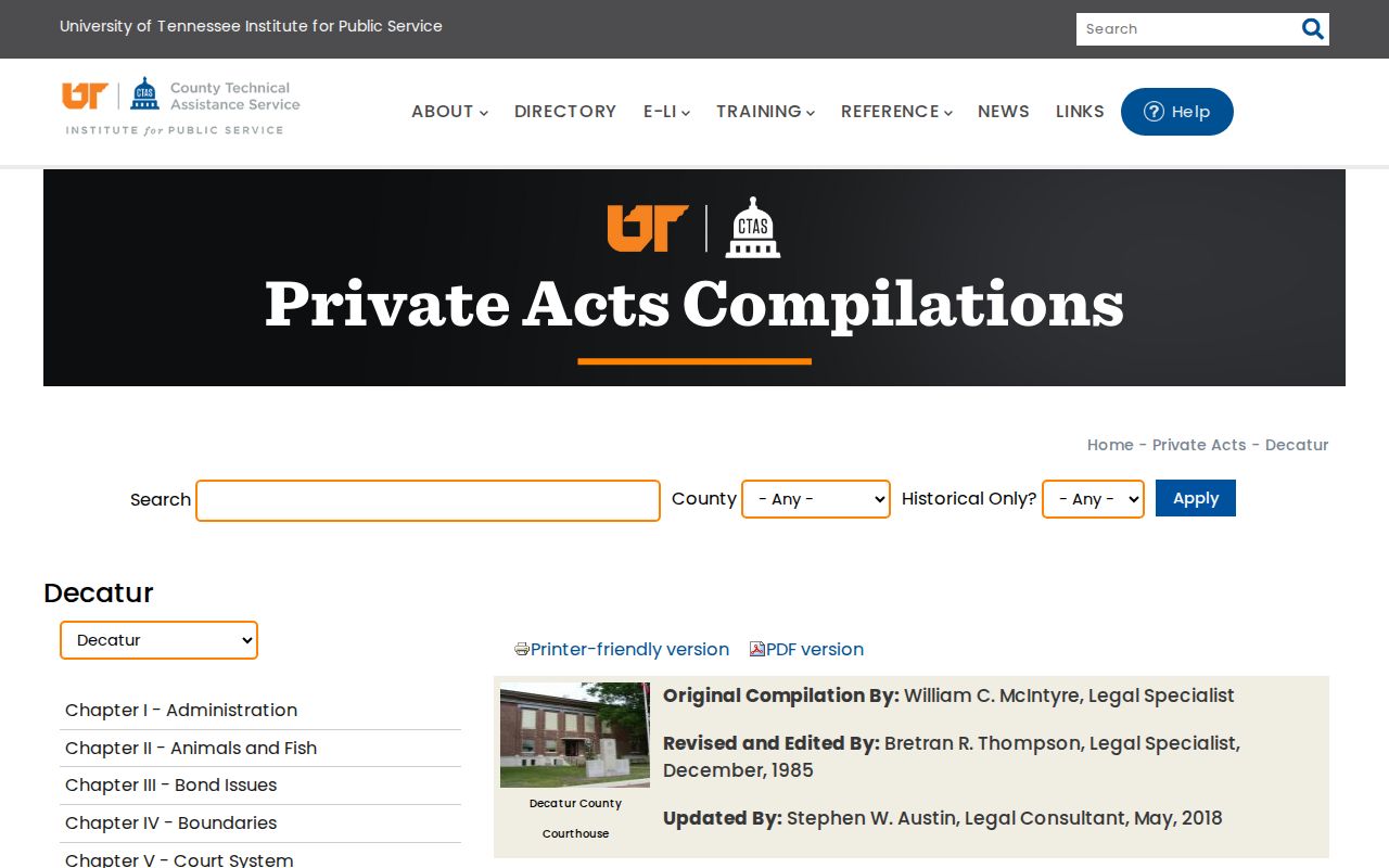 Decatur County court docket private acts history
