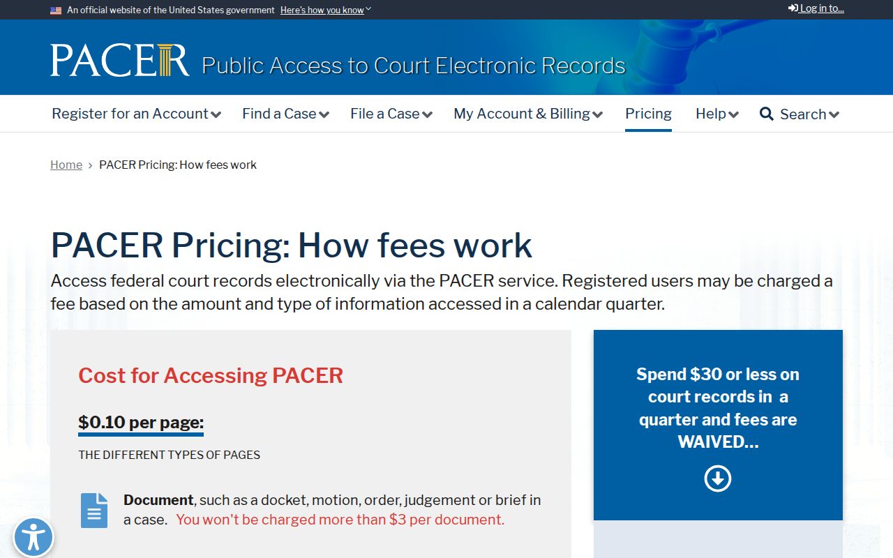 Decatur County traffic court records federal PACER fee source