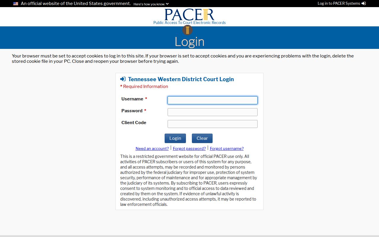 Western District CM ECF login for federal cases involving Decaturville