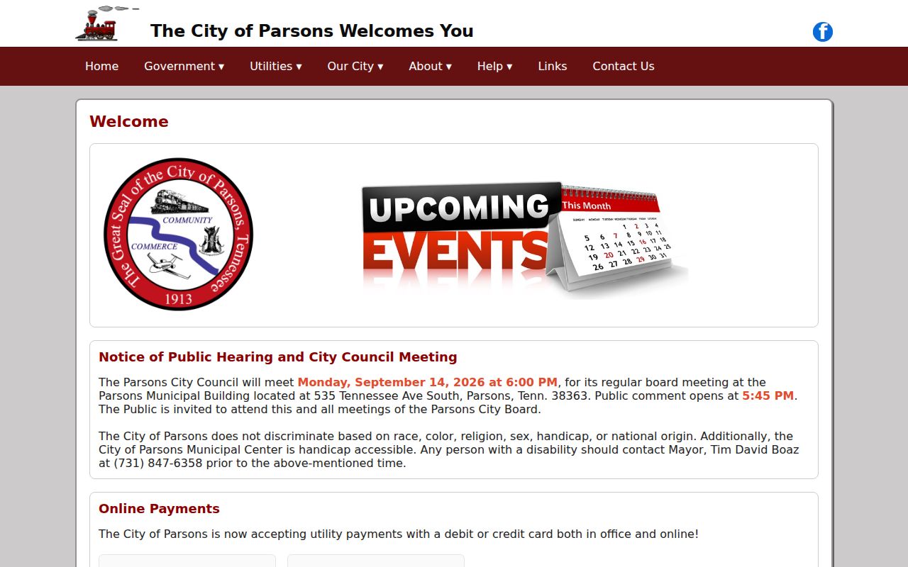 Official Parsons municipal contact page for court docket access