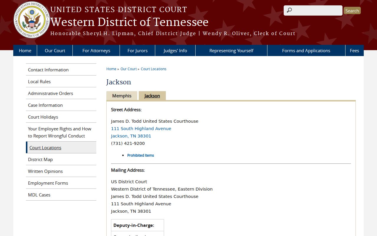 Jackson federal courthouse information relevant to Parsons cases